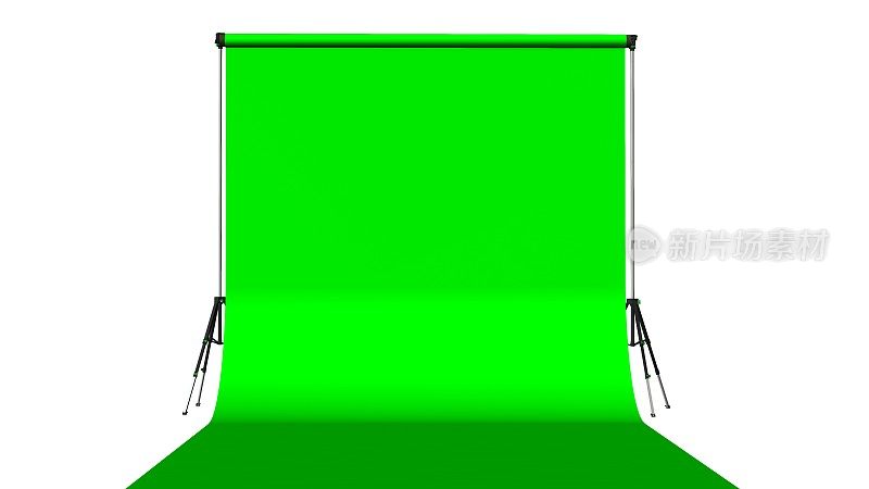 摄影/视频工作室，配有绿色屏幕和灯光设备